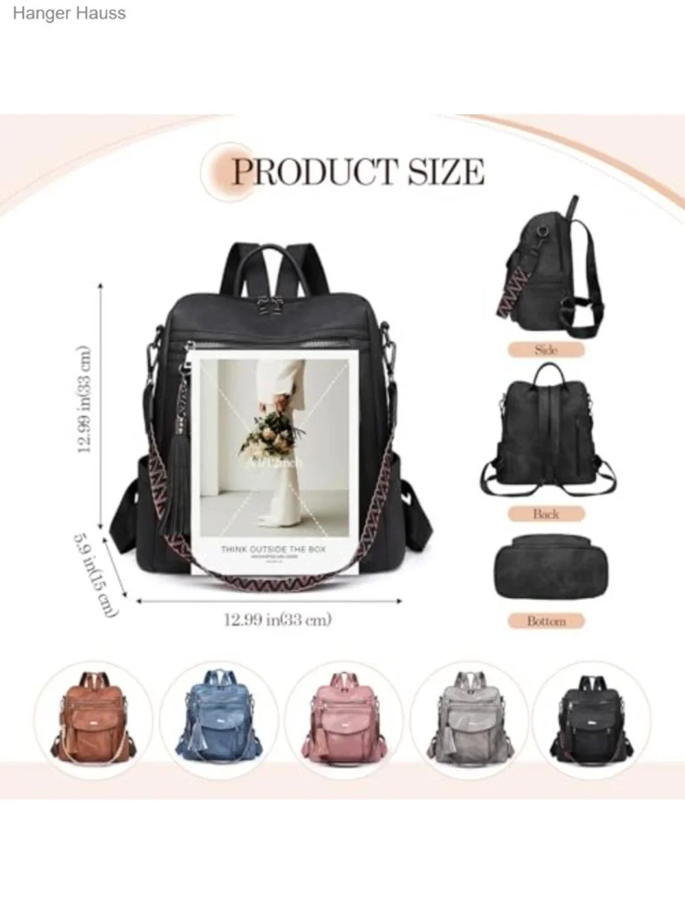 Women's PU Leather Convertible Fashion Backpack Purse, Shoulder Bag 4-in-1
